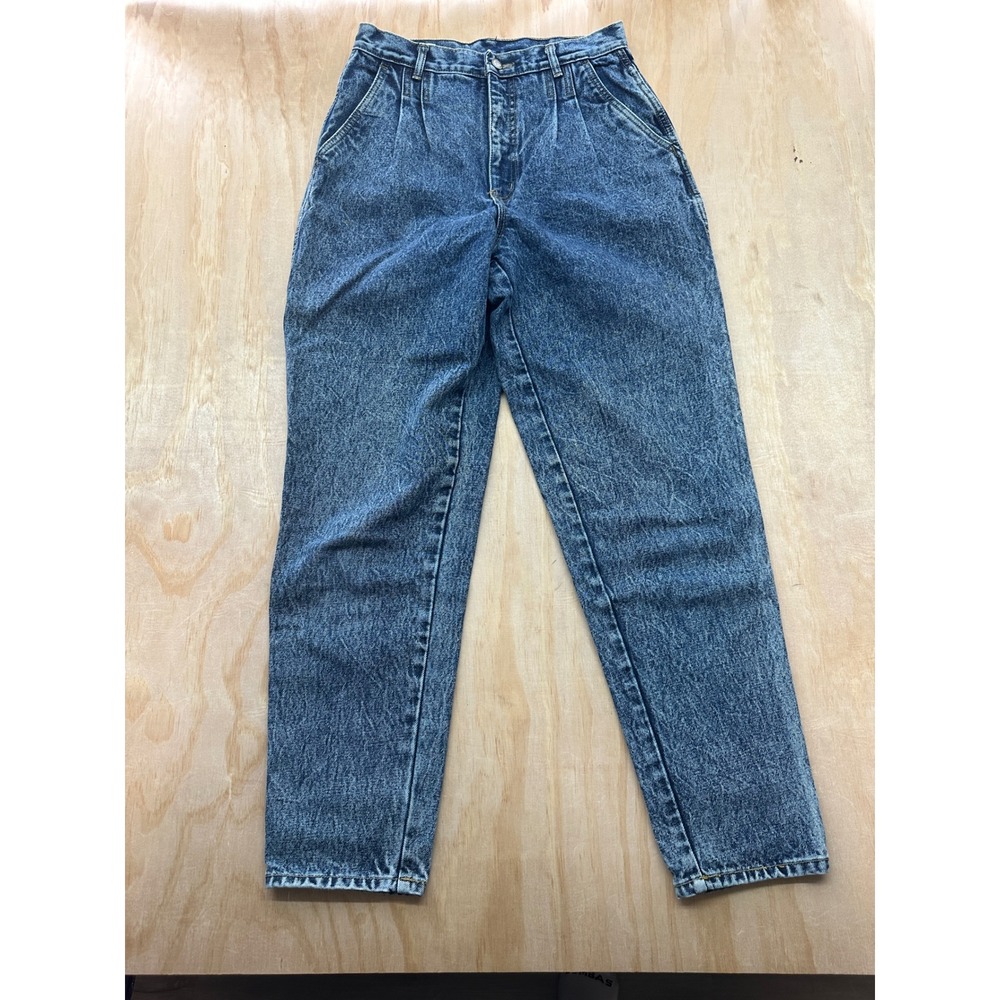 Bill Blass Vintage High Waisted Pleated Mom Jeans Acid Wash Blue Tapered Size 10